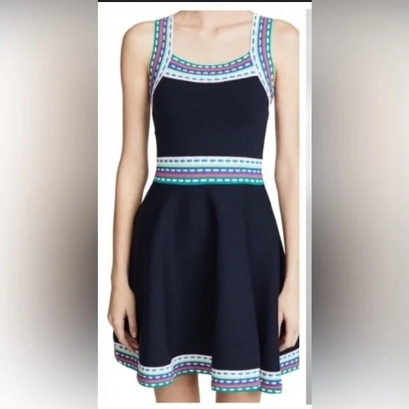 Milly Navy Midi Dress with Colorful Trim - Picture 1 of 5